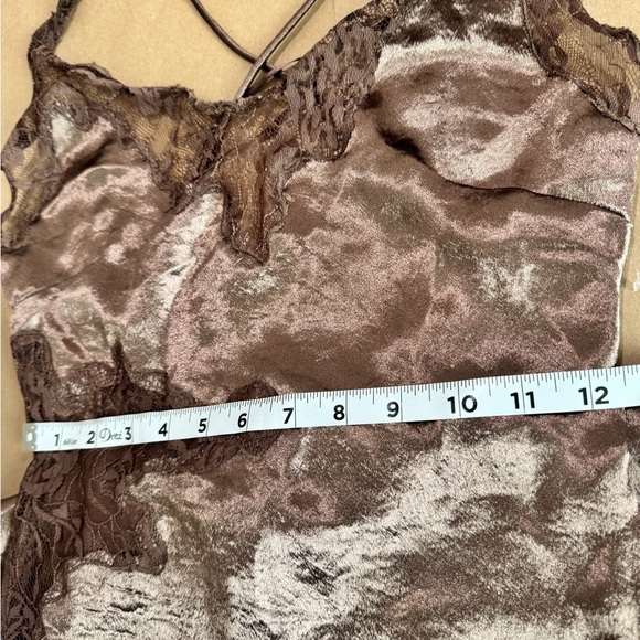 New By Anthropologie Satin Lace Midi Pajama Dress Brown - Picture 7 of 16